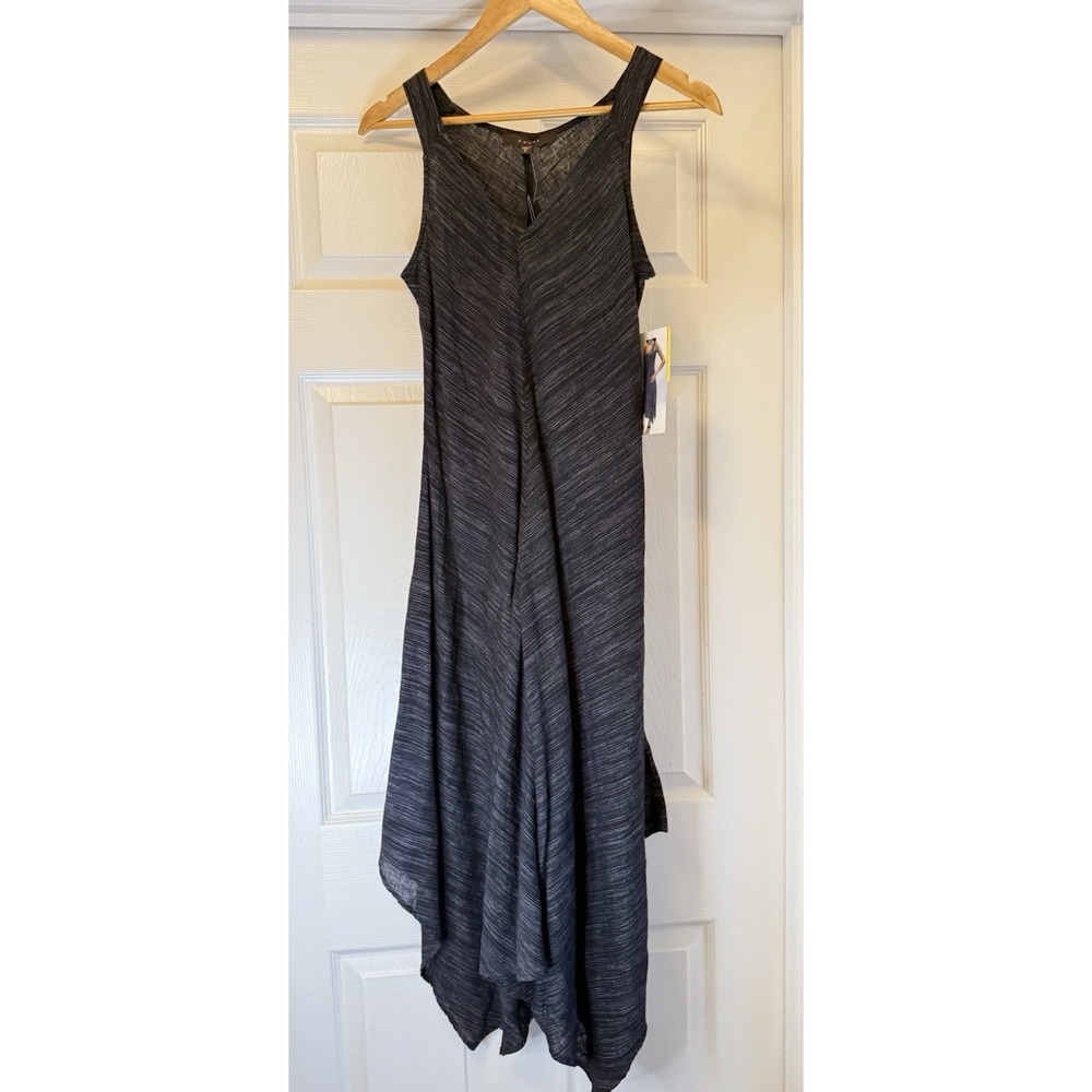 Fever Handkerchief Hem Dress Womens Small Charcoal Linen Blend V-Neck 486311